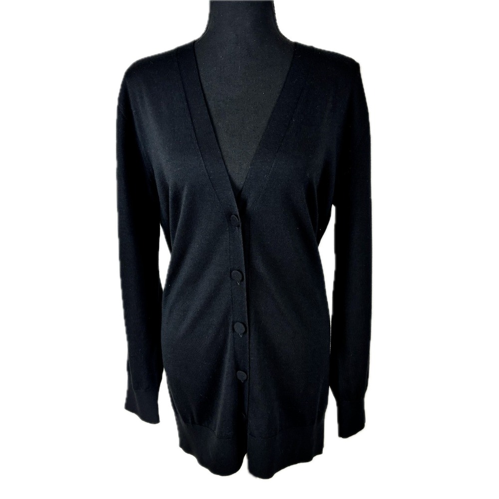 Dries Van Noten Womens Black 100% Merino Wool V-Neck Longline Cardigan XS